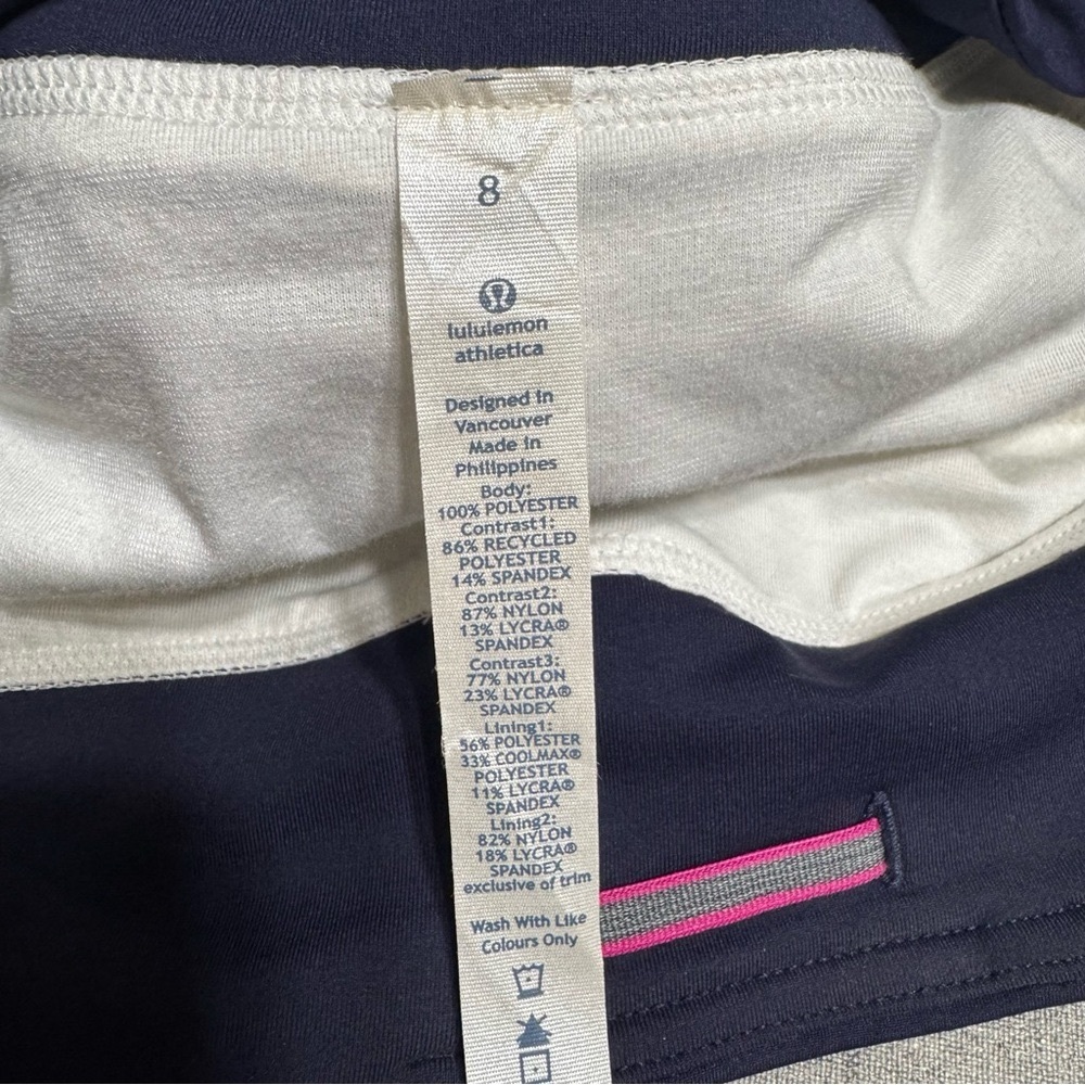 Lululemon Quiet Stripe Speed Short Athletic Shorts Low Rise Navy White Size 8 - Picture 9 of 10